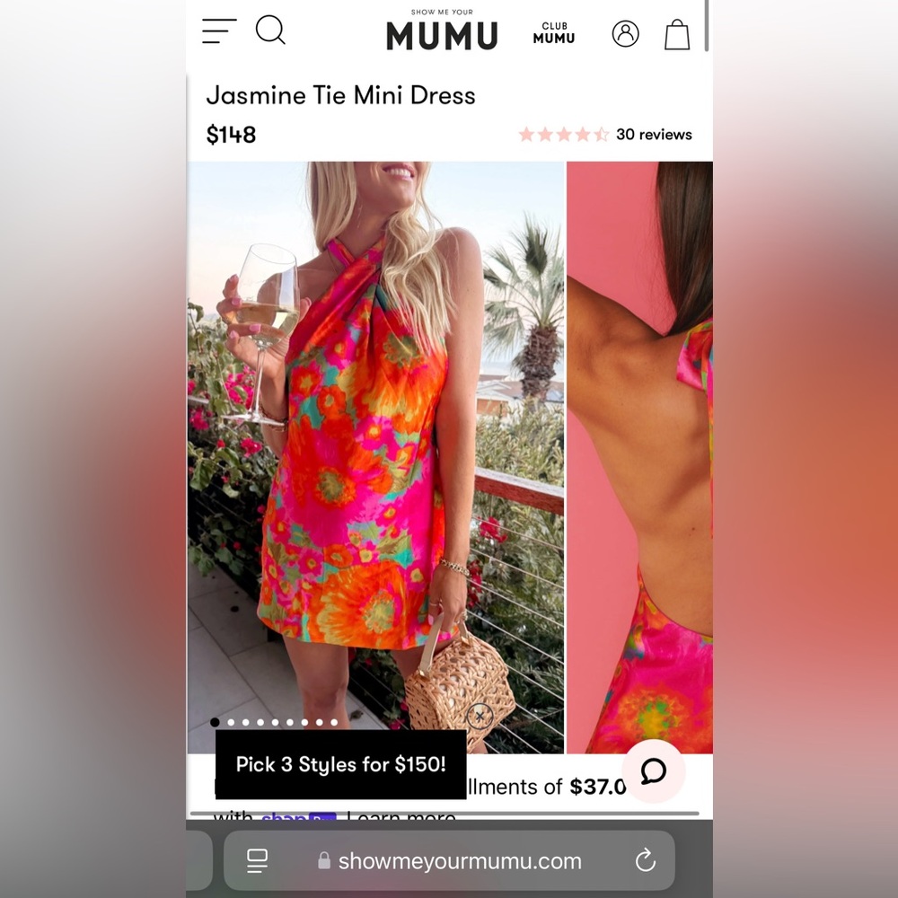 LIKE NEW Show Me Your MuMu Jasmine Tie Mini Dress - Miss Malibu - Pink / Orange